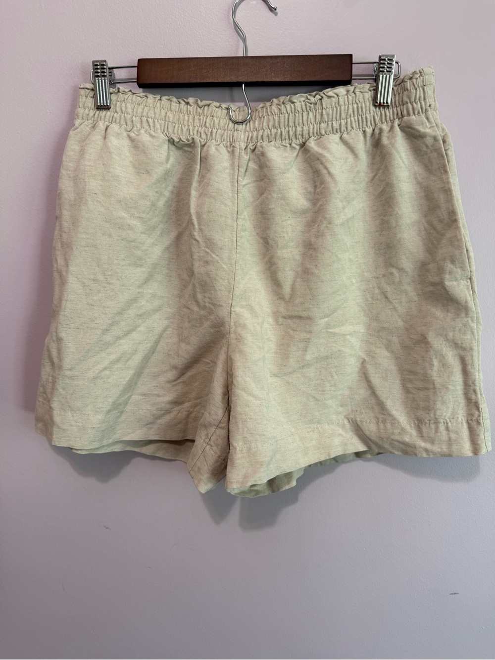 Women’s Elastic Waist Linen-Blend Shorts H&M Size Medium NWT Beige